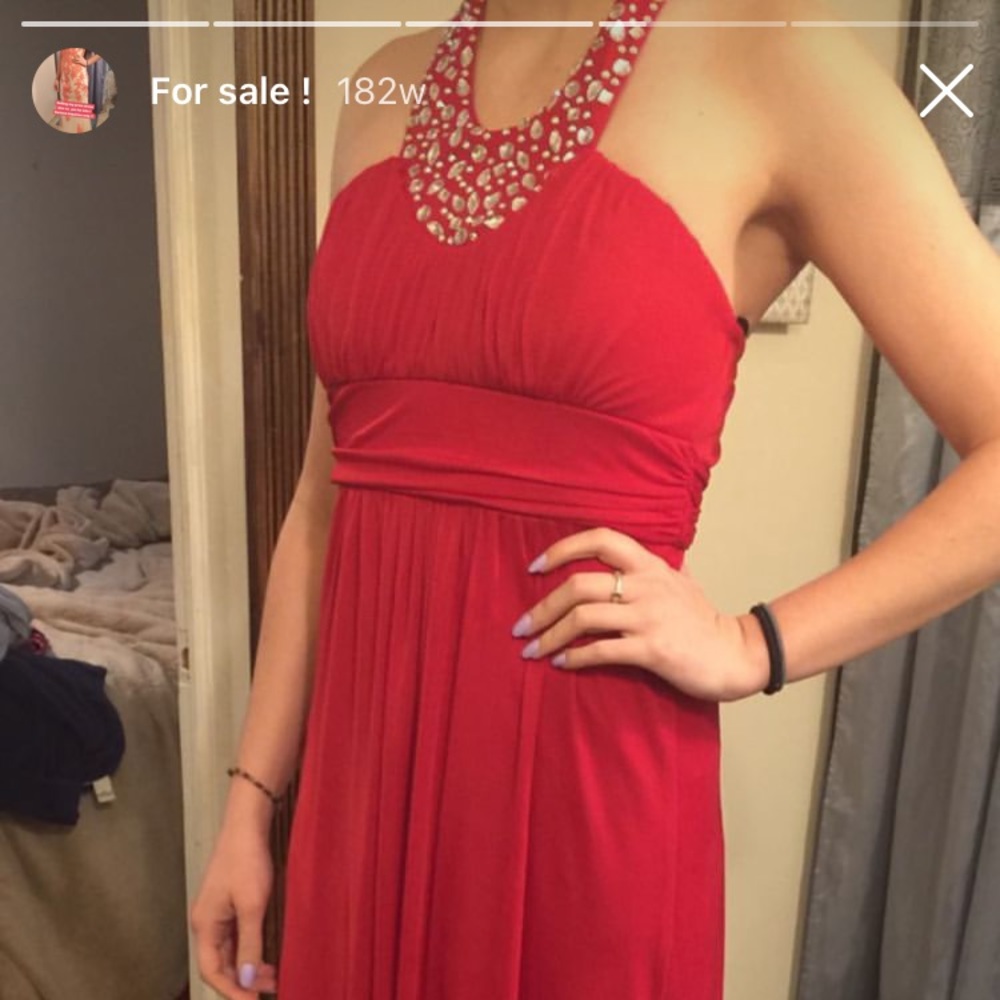 Long red halter prom dress perfect condition